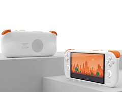 Mangmi AIR X handdator i vitt och orange med display och bakre högtalare. (Bildkälla: Mangmi)