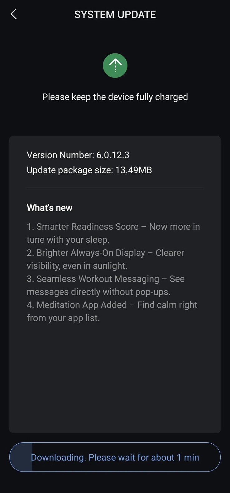 Release Notes för programvaruversion 6.0.12.3 för Amazfit Active 2 smartwatch. (Bildkälla: u/sidneylopsides via Reddit)