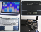 Bilder som visar iFixits Apple Macbook Neo nedmontering