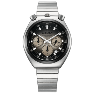 Vy framifrån av Citizen Tsuno Chronograph AN3714-50H med en grå urtavla med tonad färgövergång.