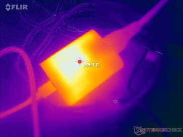 AC-adaptern kan nå över 39 C när du kör krävande belastningar under långa perioder