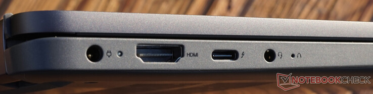 Anslutningar till vänster: ström, HDMI 1.4b, Thunderbolt 4, headset