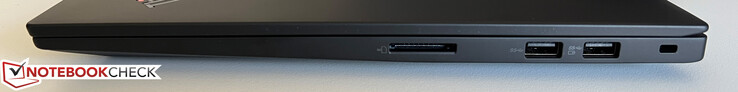 Höger: SD-kortläsare, 2x USB-A 3.2 Gen. 1 (5 GBit/s, 1x strömförsörjd), Kensington Nano säkerhetslucka