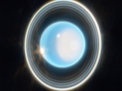 En inzoomad bild av Uranus, tagen av NASA:s James Webb Space Telescope (Bildkälla: NASA, ESA, CSA och STScI; beskuren)