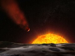 En konstnärsillustration som visar en exoplanet på väg mot sin stjärna.