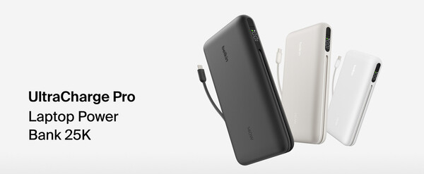 Belkin UltraCharge Pro Laptop Power Bank 25K är endast tillgänglig i svart trots att bilden ovan visar tre färgalternativ.