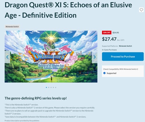 Ansvarsfriskrivningar för Dragon Quest XI S: Echoes of an Elusive Age - Definitive Edition Switch-versionen