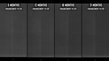 Långsiktiga testresultat för inbränning av OLED-spelmonitorer (digitalt modifierad för tydlighetens skull). (Bildkälla: Monitors Unboxed på YouTube)