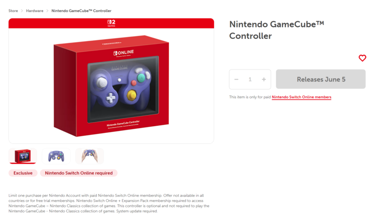 Nintendo Store Switch 2 GameCube Controller-lista (Bildkälla: skärmdump, Nintendo of America)