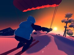 På bilden: Foto över axeln av solnedgången under skärmflygning med hjälp av fotoläget i spelet (Källa: Skärmdump från Studio Gauntlets Sno: Ultimate Freeriding)