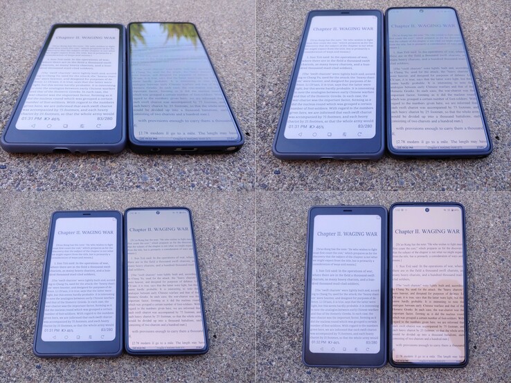 Kaleido vs OLED (~550 nits). Skuggad eftermiddagssol.