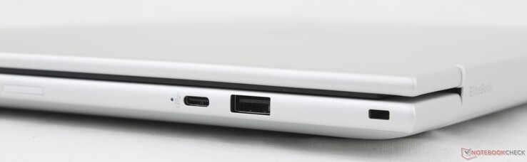 Höger sida: USB-C med DisplayPort 1.4 + Power Delivery (10 Gbps), USB-A (5 Gbps), säkerhetslås, Nano-SIM (tillval)