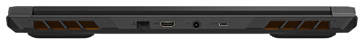 Baksida: Gigabit Ethernet, HDMI 2.1, DC-in, USB 3.2 Gen 2 Type-C med DisplayPort-utgång
