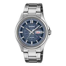 Casio MTP-E740-2A1V med en marinblå, genomskinlig urtavla.