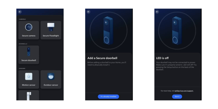 Philips Hue Secure dörrklocka har upptäckts i varumärkets app. (Bildkälla: Philips Hue-appen)