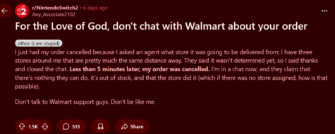 Walmart avbröt Switch 2 förbeställning testimonial # 2 (Bildkälla: skärmdump, Nintendo Switch 2 subreddit)