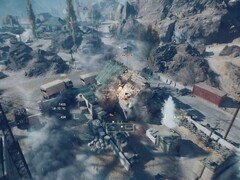 En attackhelikopter skjuter och förstör en byggnad i Battlefield 6. (Bildkälla: Battlefield på YouTube, skärmdump)