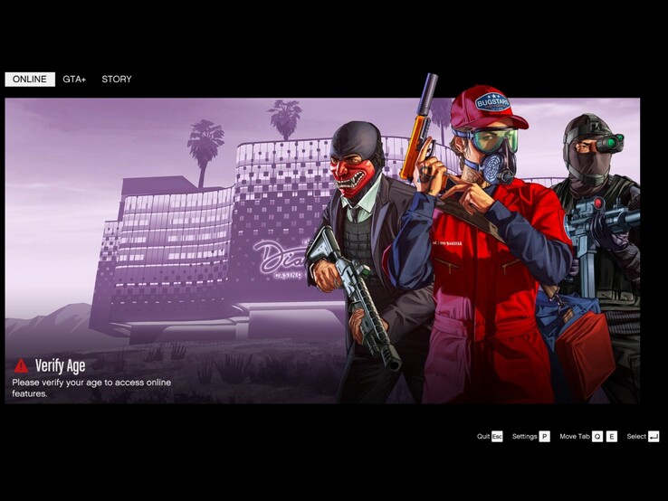 Startskärmen för GTA Online visar uppmaning om åldersverifiering (Bildkälla: Tez2 on X)
