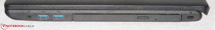 Höger sida: ljudkombiport, 2x USB 3.2 Gen 1 (typ A), DVD-brännare, plats för ett kabellås