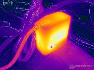 AC-adaptern når över 49 C vid krävande belastningar