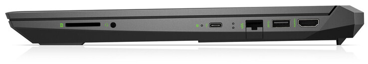 Höger: Minneskortsläsare (SD), Kombinerad ljudanslutning, USB 3.2 Gen 1 (Typ C), Gigabit Ethernet, USB 3.2 Gen 1 (Typ A), HDMI