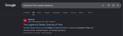 The Legend of Zelda: Ocarina of Time – Switch 2-remake – läcka från Google-sökning
