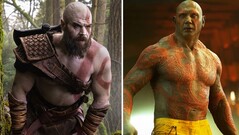 En bild där Ryan Hurst och Dave Bautista står bredvid varandra