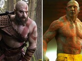 En bild där Ryan Hurst och Dave Bautista står bredvid varandra
