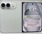 En designmodell av den hopfällbara iPhone Ultra i vitt.