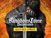 Reklamgrafik för Kingdom Come: Deliverance next-gen-uppdatering som visar Henry med ett svärd i handen.