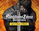 Reklamgrafik för Kingdom Come: Deliverance next-gen-uppdatering som visar Henry med ett svärd i handen.