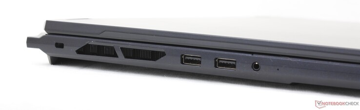 Vänster: Kensington Lock, 2x USB-A 3.2 Gen. 2, 3,5 mm headset