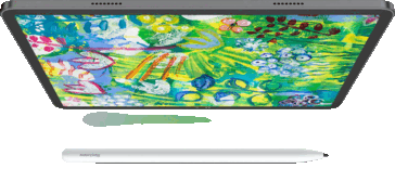 Blackview Zeno 6-surfplatta som visar färgglad konst med en vit pekpenna nedanför