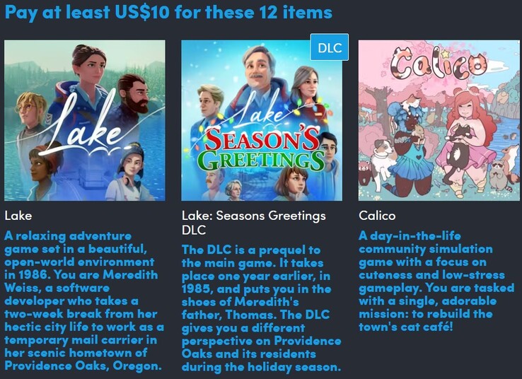 Dekorativ bild. Den tredje nivån innehåller totalt 12 artiklar (Bildkälla: Humble Bundle)