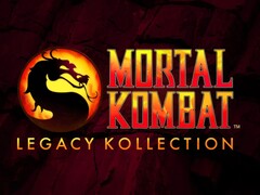 Logotypen för Mortal Kombat: Legacy Kollection-logotypen med det ikoniska drakemblemet med röd och gul gradienttext på en mörkt krackelerad bakgrund (Bildkälla: Warner Bros. Games / NetherRealm Studios)
