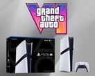 PS5 Pro-konsolen visas under GTA 6-logotypen (Bildkälla: Sony PlayStation, Rockstar Games med ändringar)