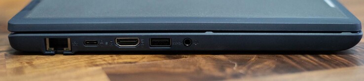 Ethernet-port, USB-C 3.2 Gen1, HDMI 1.4b, USB-A 3.2 Gen1, ljuduttag