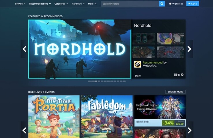 Steam Store har nu ett nytt, centralt menyfält. (Bildkälla: Steam)