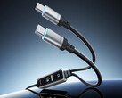 Denna 2-i-1-snabbladdningskabel kan leverera upp till 140 W effekt. Bild: en reklambild som visar de två USB-C-utgångarna.