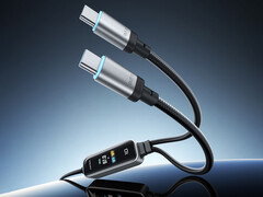Denna 2-i-1-snabbladdningskabel kan leverera upp till 140 W effekt. Bild: en reklambild som visar de två USB-C-utgångarna.