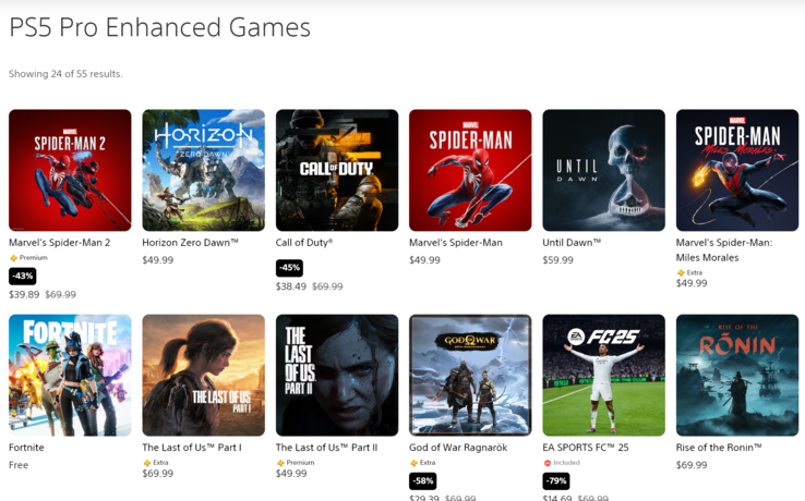 Lista över PS5 Pro Enhanced-spel för juli 2025 (Bildkälla: skärmdump, PlayStation Store)