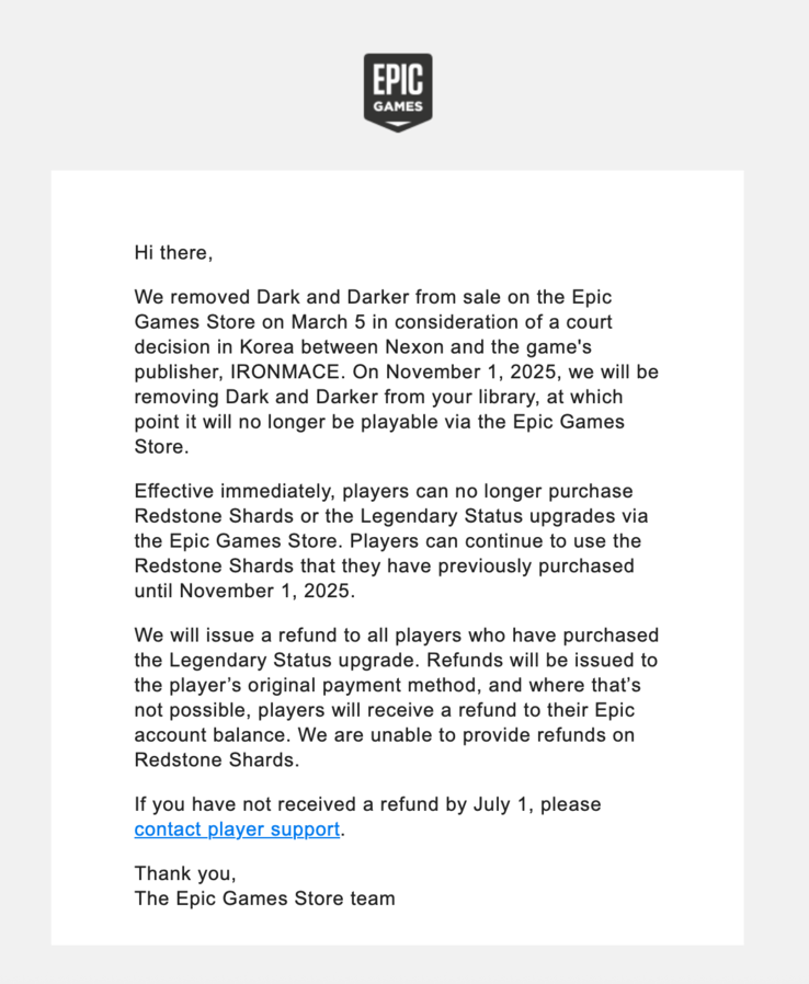 (Bildkälla: Epic Games Store via e-post)