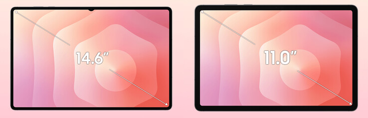 Galaxy Tab S11 saknar slimmade ramar och en notch, Tab S11 Ultra och Tab S11 från vänster till höger. (Bildkälla: via Evan Blass)