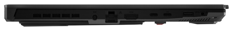 Vänster sida: USB 3.2 Gen 2 (USB-C; Power Delivery, DisplayPort, G-Sync), USB 3.2 Gen 1 (USB-A), ljud