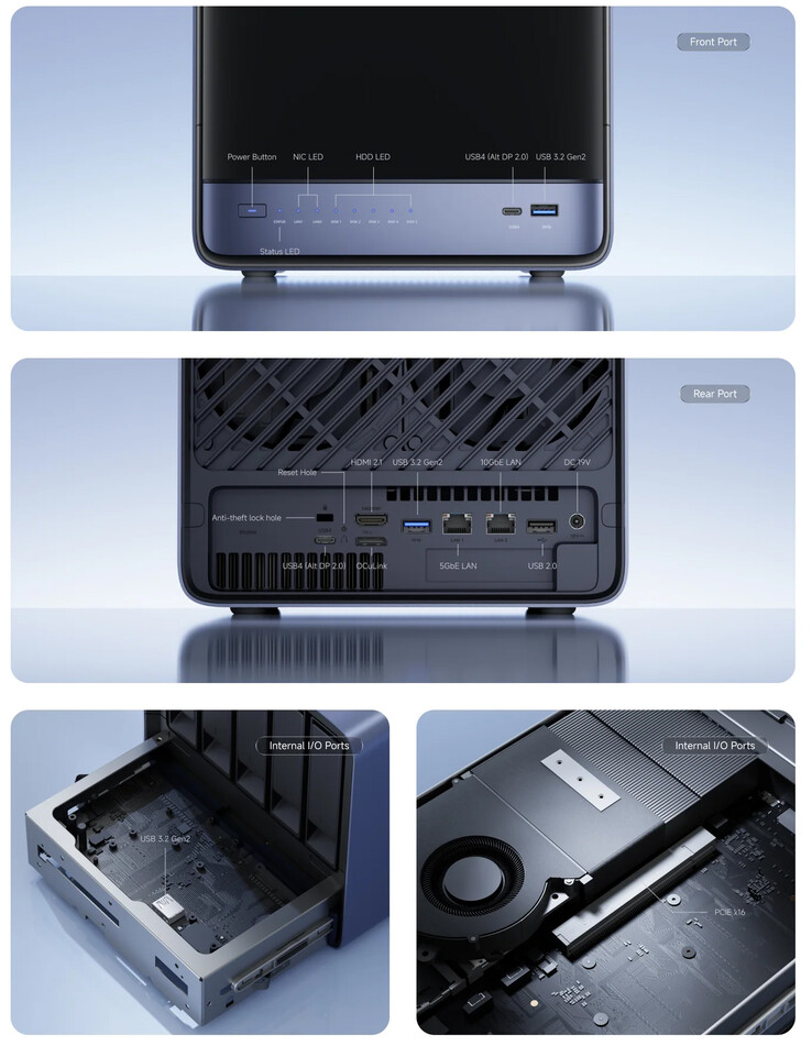 Anslutningsbara portar på N5 Air AI NAS (Bildkälla: Minisforum)