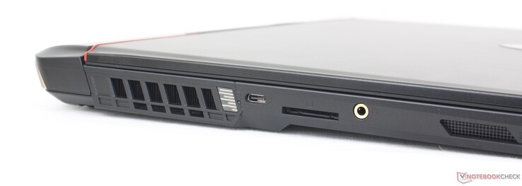 Vänster: USB-C 3.2 Gen. 2 med Thunderbolt 4 + DisplayPort, SD-kortläsare, 3,5 mm headset