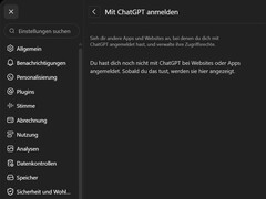 Skärmbild av ChatGPT-inställningarna som visar avsnittet Logga in med ChatGPT