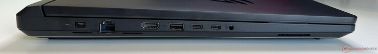 Vänster: strömförsörjning, Gigabit Ethernet, HDMI 2.1, USB-A 3.2 Gen 2 (10 Gbit/s), 3,5-mm ljud
