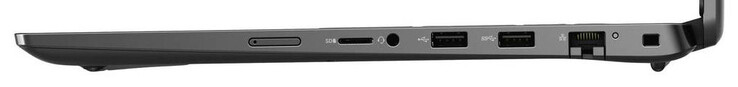Höger sida: USB 2.0 (USB-A), USB 3.2 Gen 1 (USB-A), Gigabit Ethernet, plats för ett kabellås
