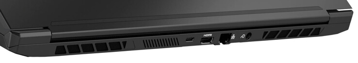 Bakåt: Thunderbolt 4 (USB-C, DisplayPort), HDMI 2.1, Gigabit Ethernet, strömkontakt